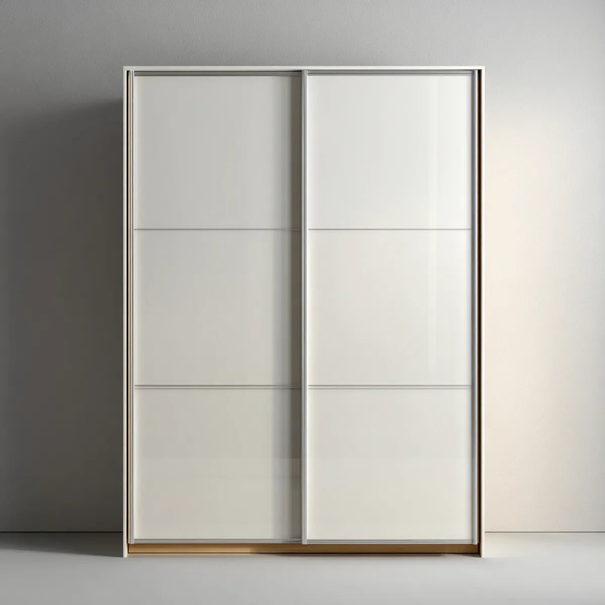 Schwebetürenschrank Kleiderschrank Weiß Gold 200 x 220 x 60 cm Spanplatte Aluminium ESG-Glas Rechteckig