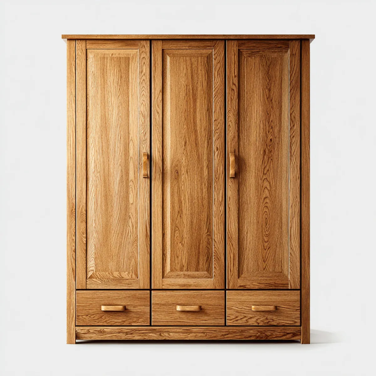 Kleiderschrank 3 Türen 3 Schubladen Eiche natur Massivholz 150 x 60 x 200 cm rechteckig