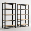 Schwerlastregal 2er Set Schwarz Natur 180 x 90 x 40 cm Stahl MDF rechteckig mit 5 Böden