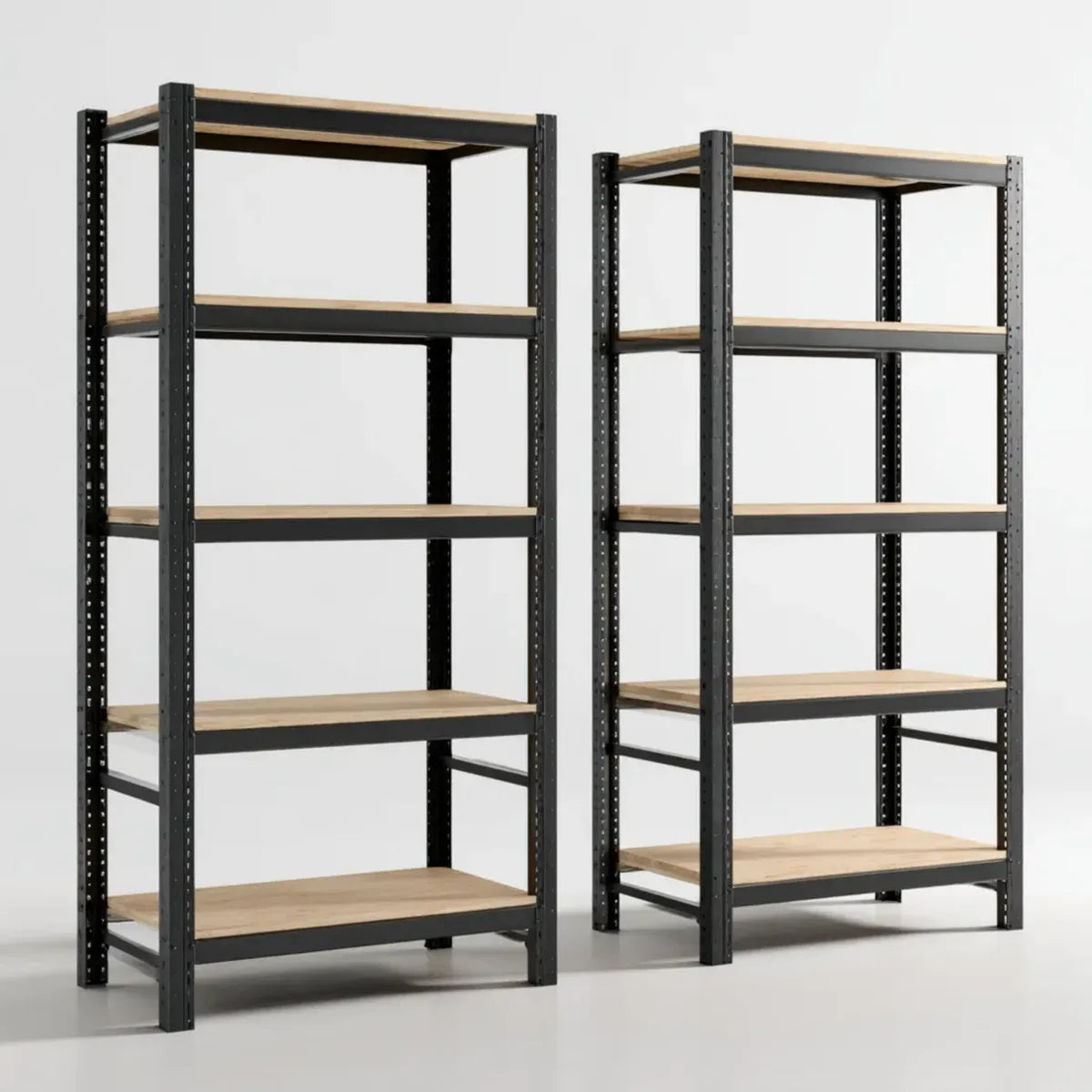 Schwerlastregal 2er Set Schwarz Natur 180 x 90 x 40 cm Stahl MDF rechteckig mit 5 Böden