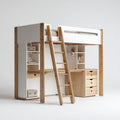 Kinderhochbett mit Schreibtisch Regal und Schubladen Weiß Natur 90 x 200 cm Kiefer Massivholz MDF rechteckig