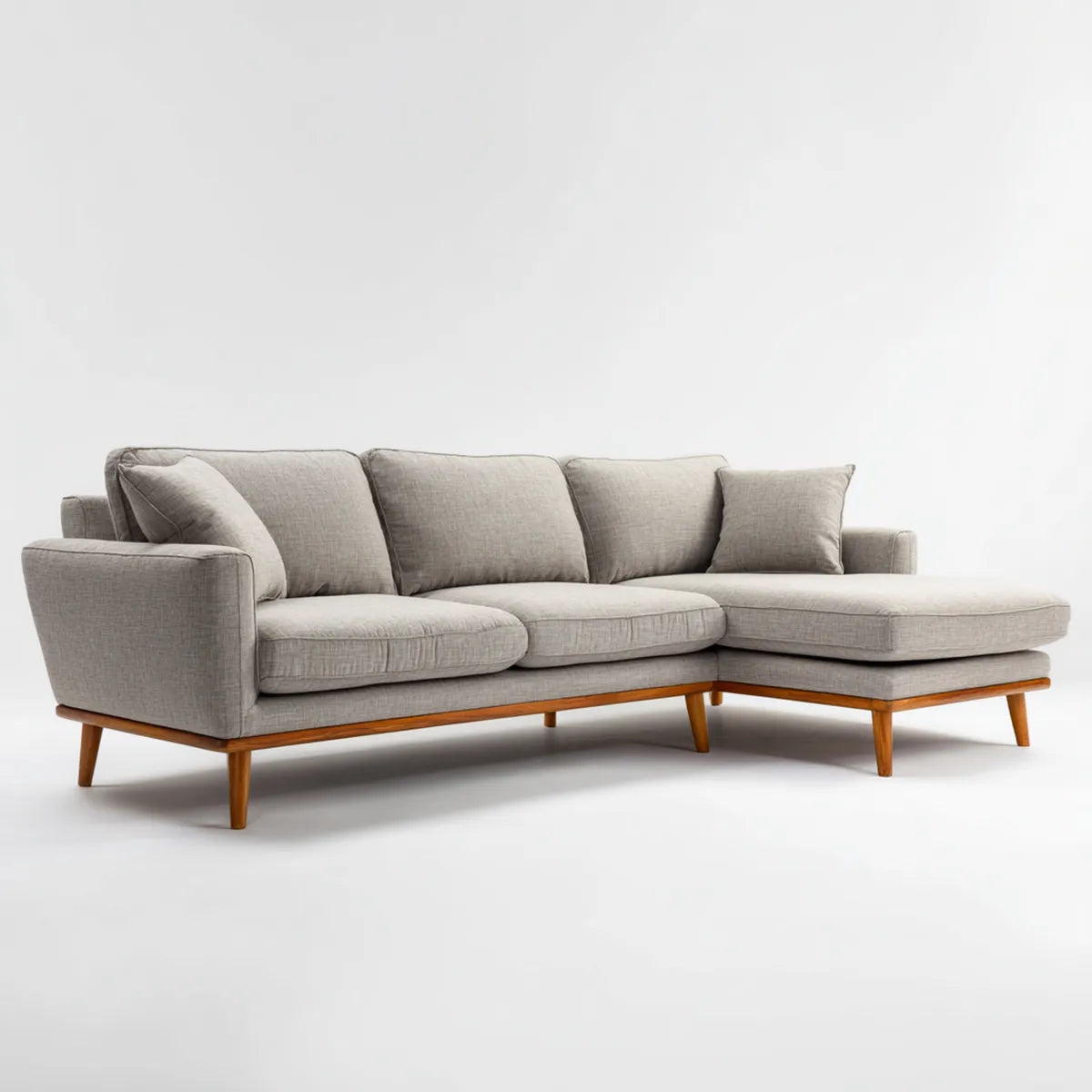 Ecksofa mit Recamiere Taupe 250 x 160 x 85 cm Polyesterbezug Massivholzfüße L-Form