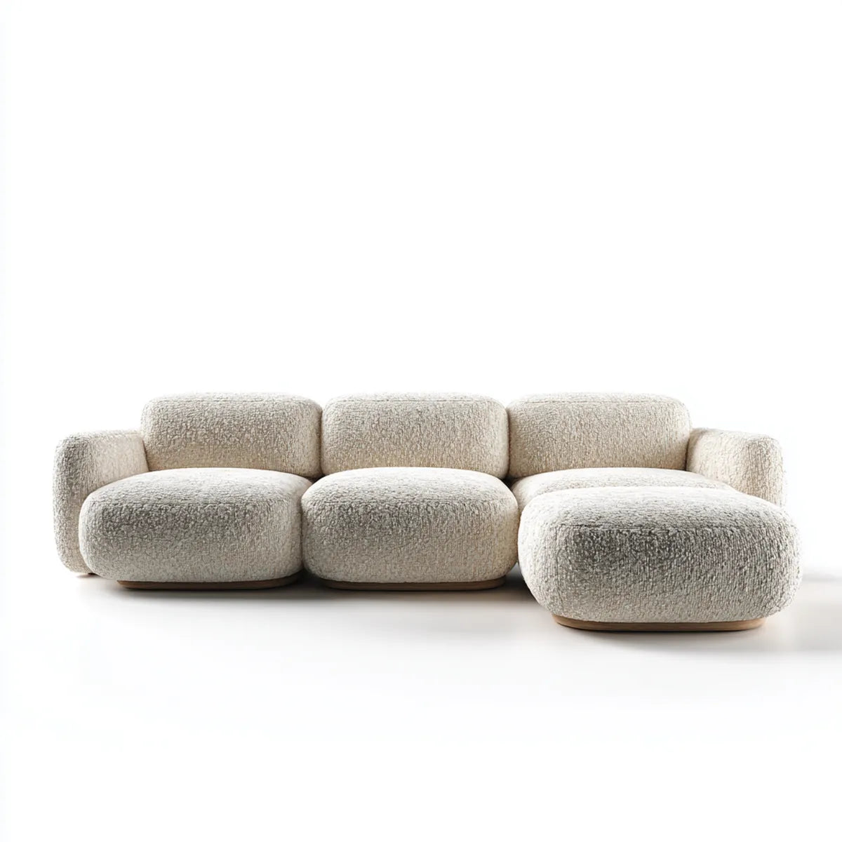 3-Sitzer Sofa Creme 300 x 105 x 72 cm mit Polyester-Bouclébezug abgerundete Form