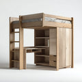 Hochbett Kinderbett mit Schreibtisch Kleiderschrank und Regal Natur Eiche massiv 90 x 200 cm