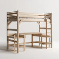 Kinder Hochbett mit Schreibtisch Regal und Leiter Natur 90 x 200 cm Kiefer Massivholz Rechteckig 210 x 100 x 190 cm
