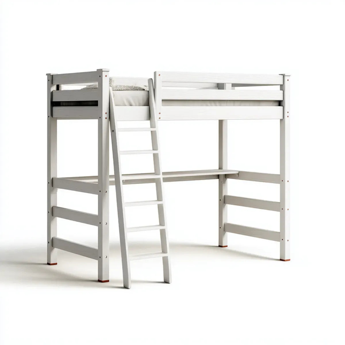 Kinder Hochbett Weiß 90 x 200 cm Massivkiefer Rechteckig mit Leiter