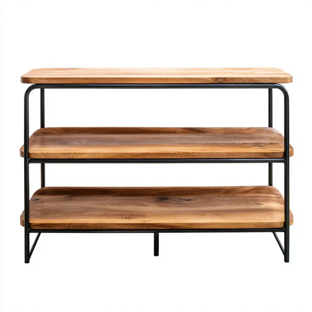 Schuhregal mit 3 Ablagen Natur Schwarz 100 x 35 x 75 cm Akazienholz Stahl rechteckig