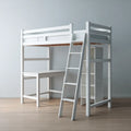 Kinder Hochbett mit Schreibtisch Regal Leiter Weiß 90 x 200 cm Kiefer Massivholz Rechteckig