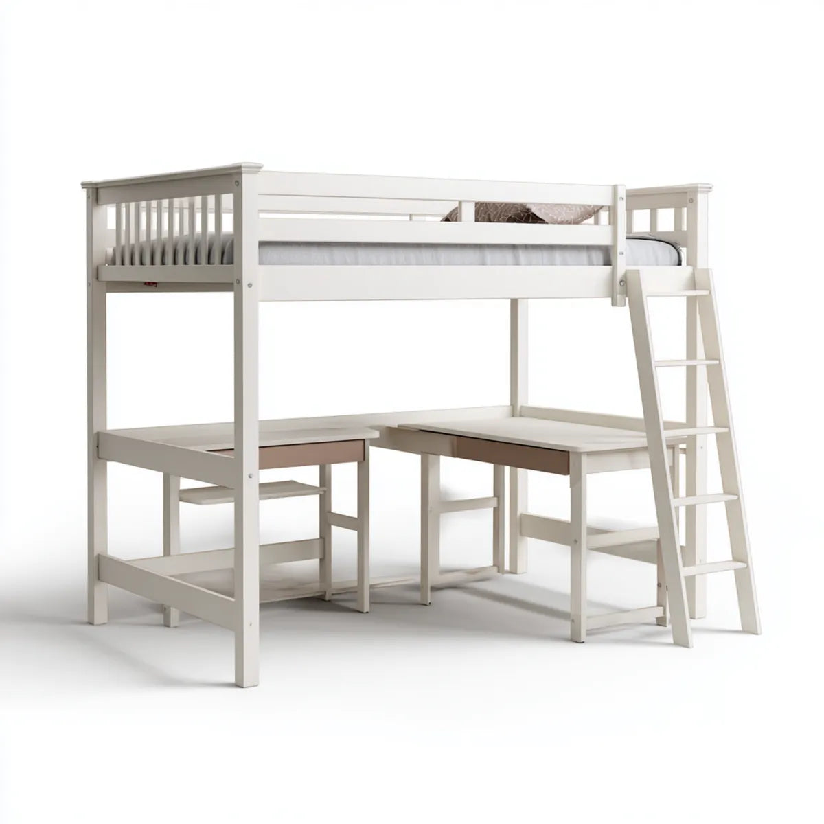 Kinderhochbett mit Schreibtisch und 2 Hockern Weiß 90 x 200 cm Kiefernholz Rechteckig