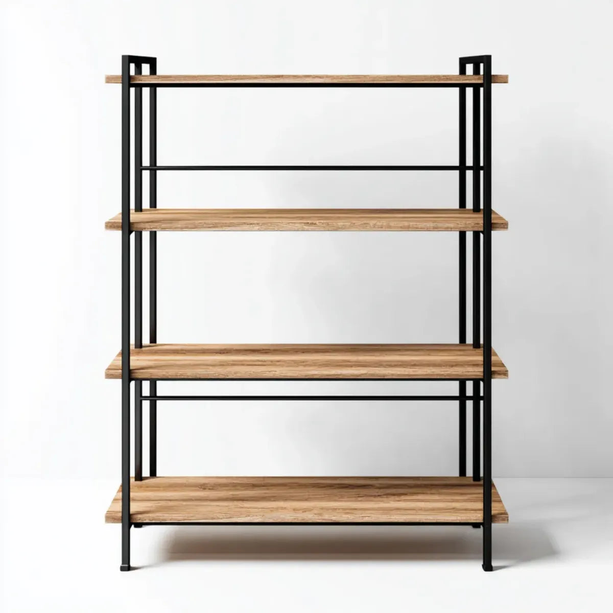 Standregal Lagerregal Naturbraun Schwarz 90 x 40 x 180 cm mit 4 Regalböden aus Spanplatte und Stahl