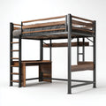 Hochbett mit Schreibtisch Schwarz Braun 140 x 200 cm Stahl Spanplatte rechteckig 208 x 146 x 180 cm