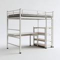 Hochbett mit Schreibtisch Regal und Leiter Weiß Stahl 90 x 200 cm 208 x 96 x 180 cm rechteckig