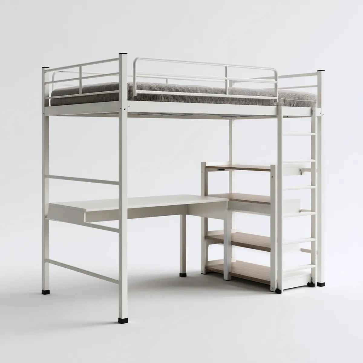 Hochbett mit Schreibtisch Regal und Leiter Weiß Stahl 90 x 200 cm 208 x 96 x 180 cm rechteckig