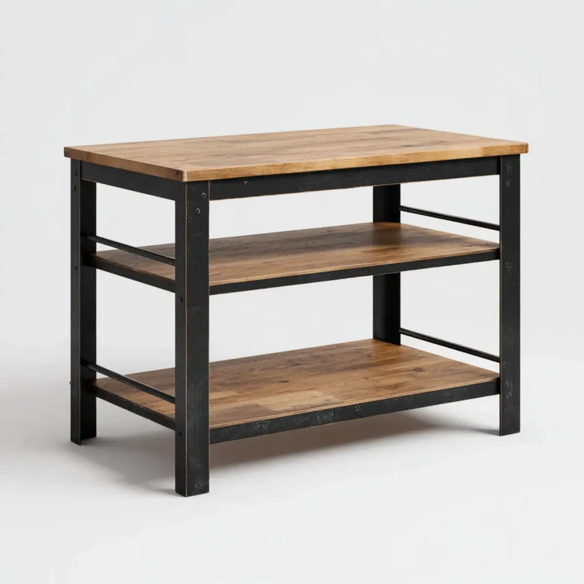 Lagerregal mit 3 Ablagen Braun Schwarz aus Massivholz und Stahl 80 x 40 x 80 cm