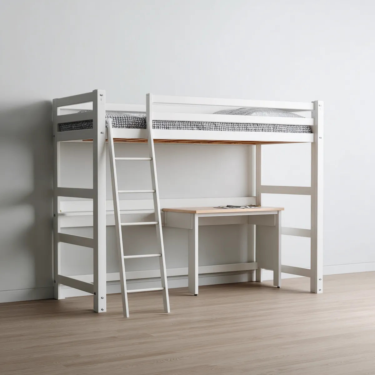 Hochbett mit Schreibtisch Weiß 90 x 200 cm Kiefer Massivholz rechteckig 207 x 98 x 180 cm