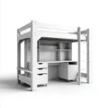 Hochbett mit Schreibtisch Regal Schubladen und Leiter Weiß 90 x 200 cm aus massivem Kiefernholz und MDF 208 x 98 x 180 cm