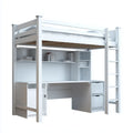 Hochbett mit Schreibtisch Regal Leiter und Stauraum Weiß 90 x 200 cm aus Kiefernholz und MDF